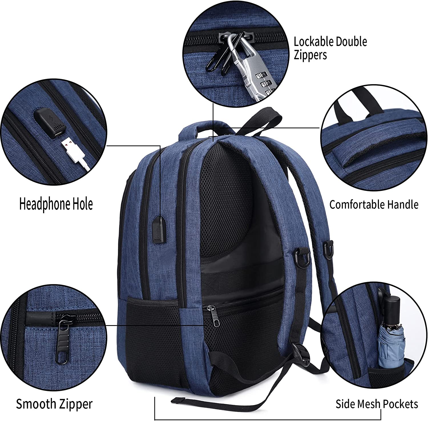 QINOL Travel Laptop Backpack Anti-Theft Work Bookbags With Usb Charging Port, Water Resistant 15.6 Inch College Computer Bag for Men Women, Black - Image 3